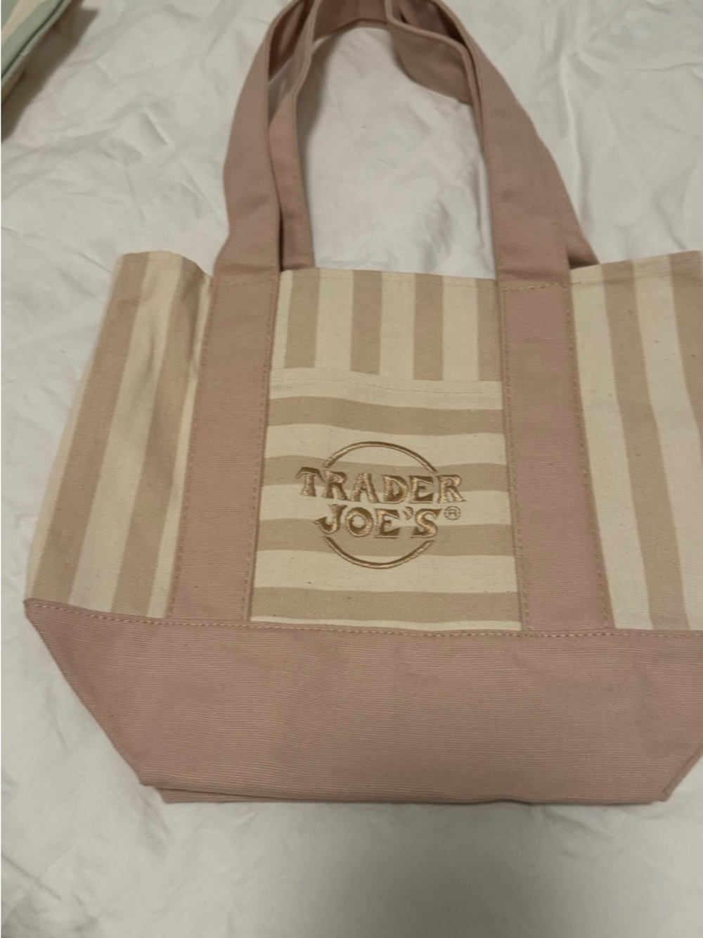 Trader Joe's Pink & Cream Striped Canvas Tote